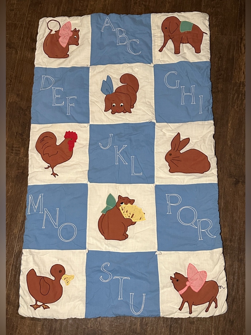 Vintage Quilt Tied Baby Child Animal Appliqué Alphabet Embroidery